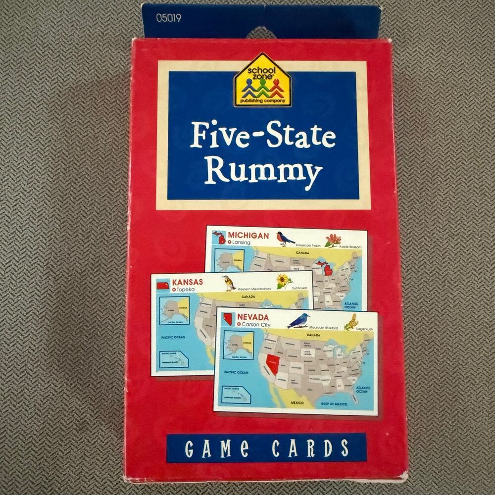 School Zone Five-State Rummy Geography Card Game NEW Open Box Discontinued